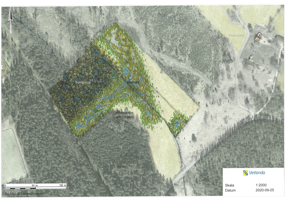 Skissbild från karta på hur våtmarksområdet kan se ut på platsen.