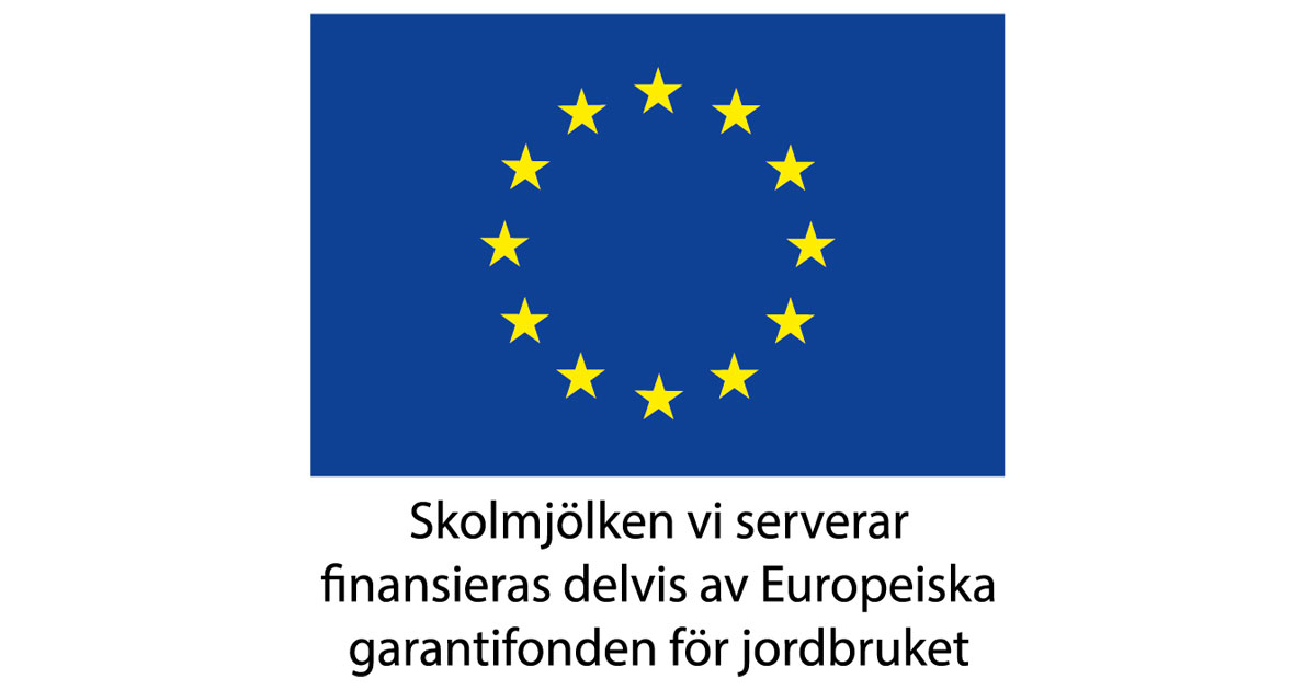Logotyp för finansiering av skolmjölken. Från Europeiska garantifonden för jordbruket.